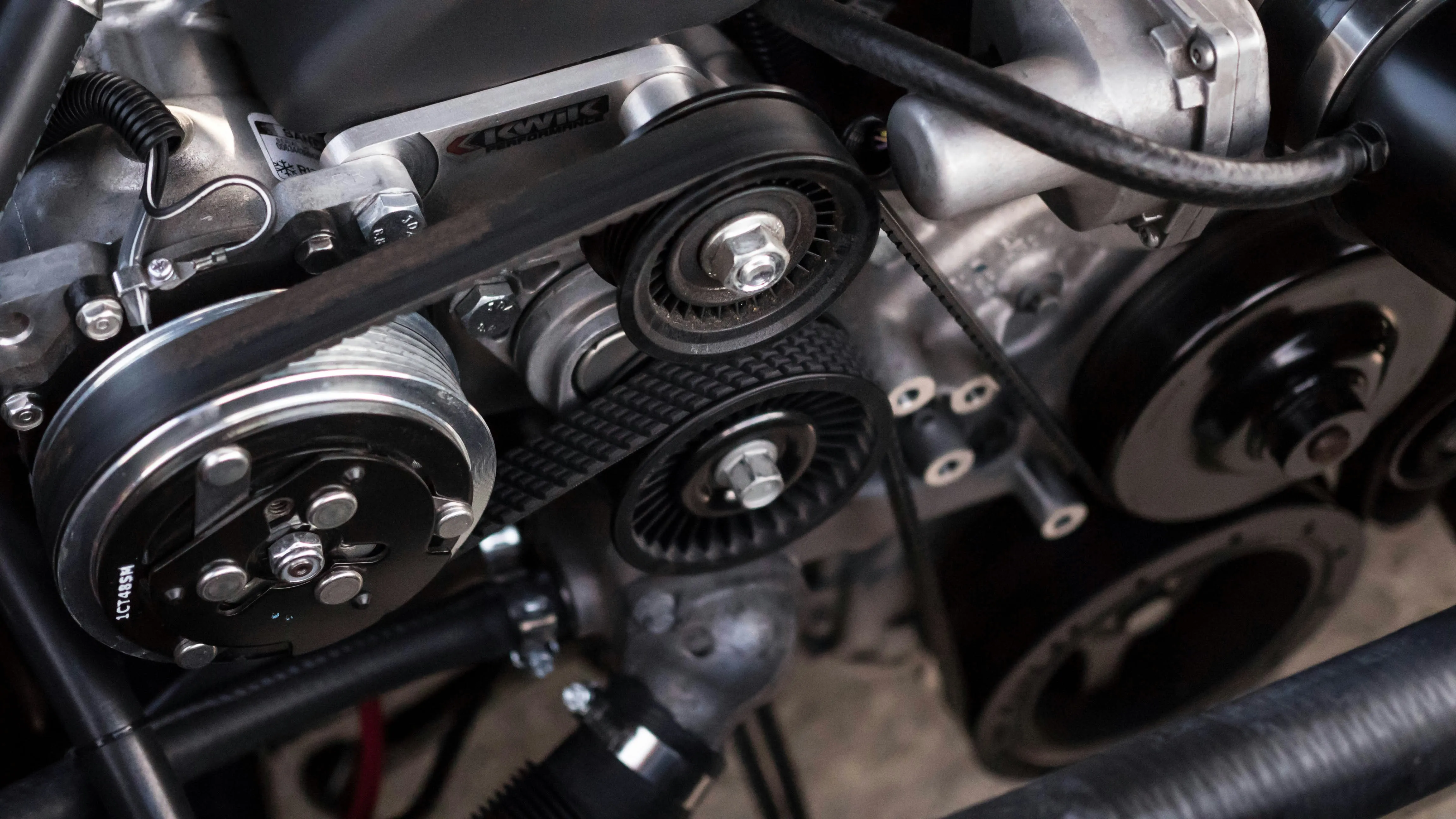 Close-up of an engine belt drive